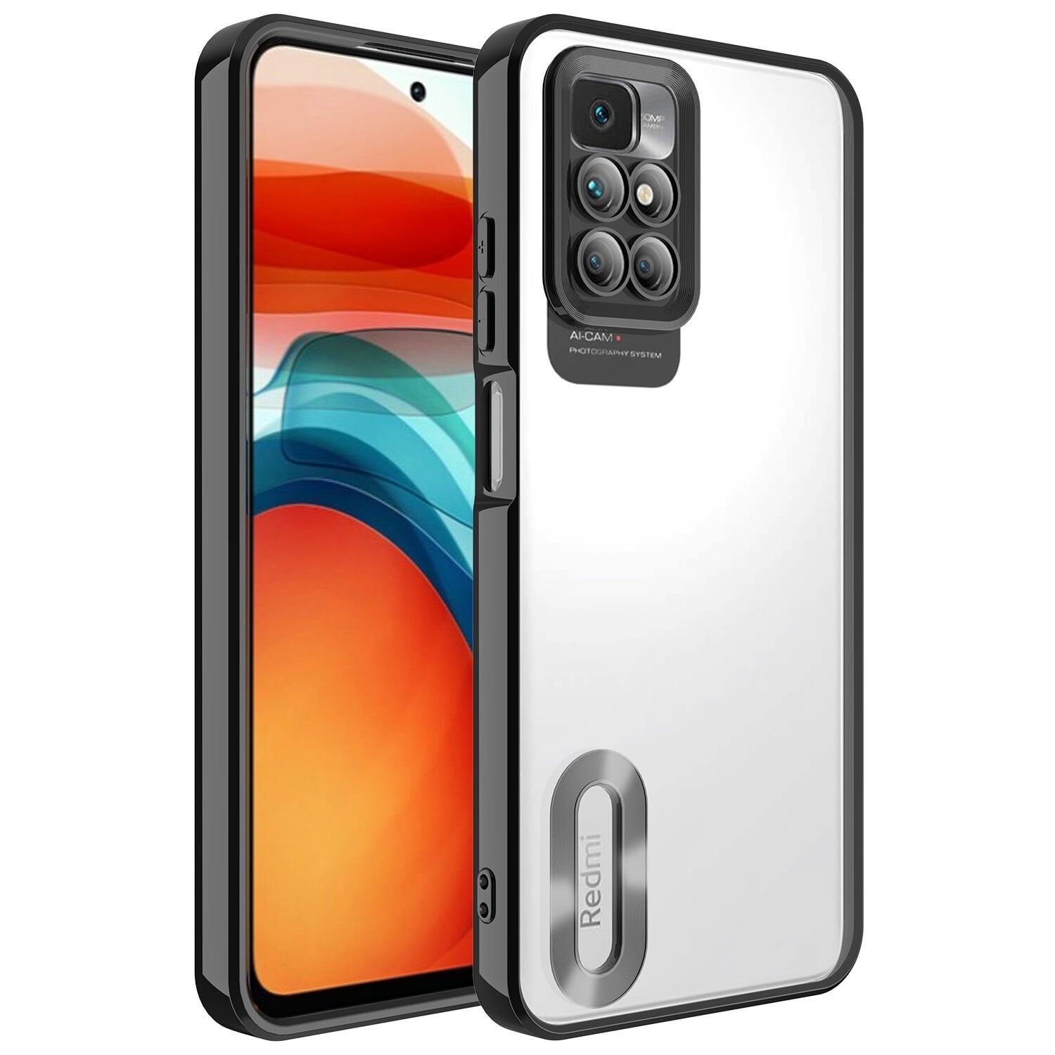 Xiaomi Redmi 10 Kılıf Kamera Korumalı Logo Gösteren Omega Kapak Siyah