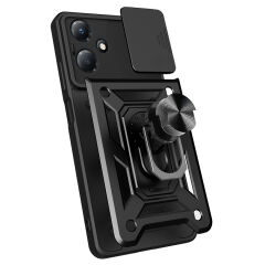 İnfinix Hot 30 Play Kılıf Magnetik Standlı Kamera Korumalı Sürgülü Vega Kapak Siyah
