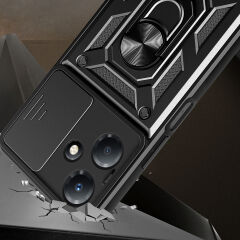 İnfinix Hot 30 Play Kılıf Magnetik Standlı Kamera Korumalı Sürgülü Vega Kapak Siyah