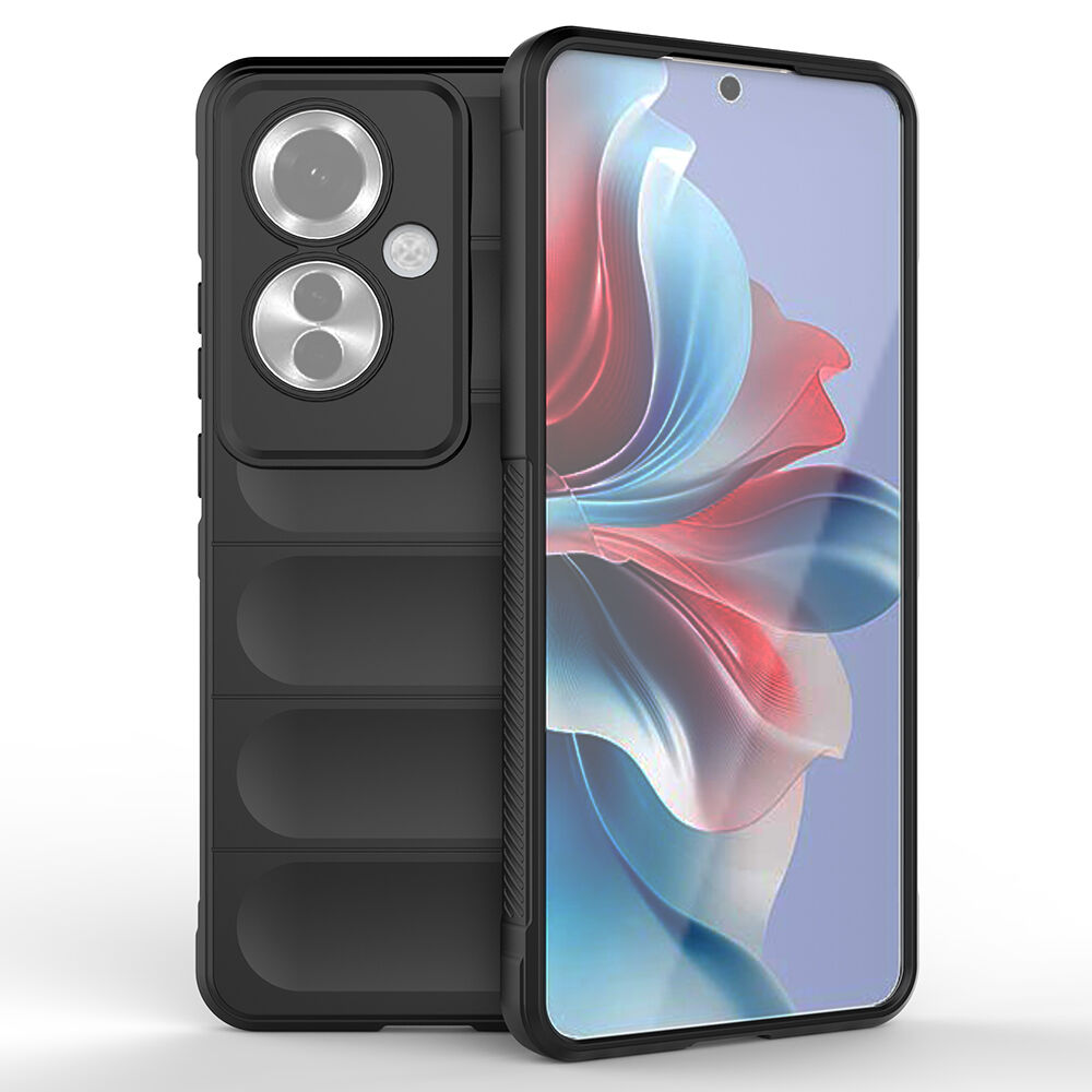 Oppo Reno 11F 5G Kılıf Esnek TPU Oyuklu Arka Yüzey Tasarımlı Etnik Silikon Kapak Siyah