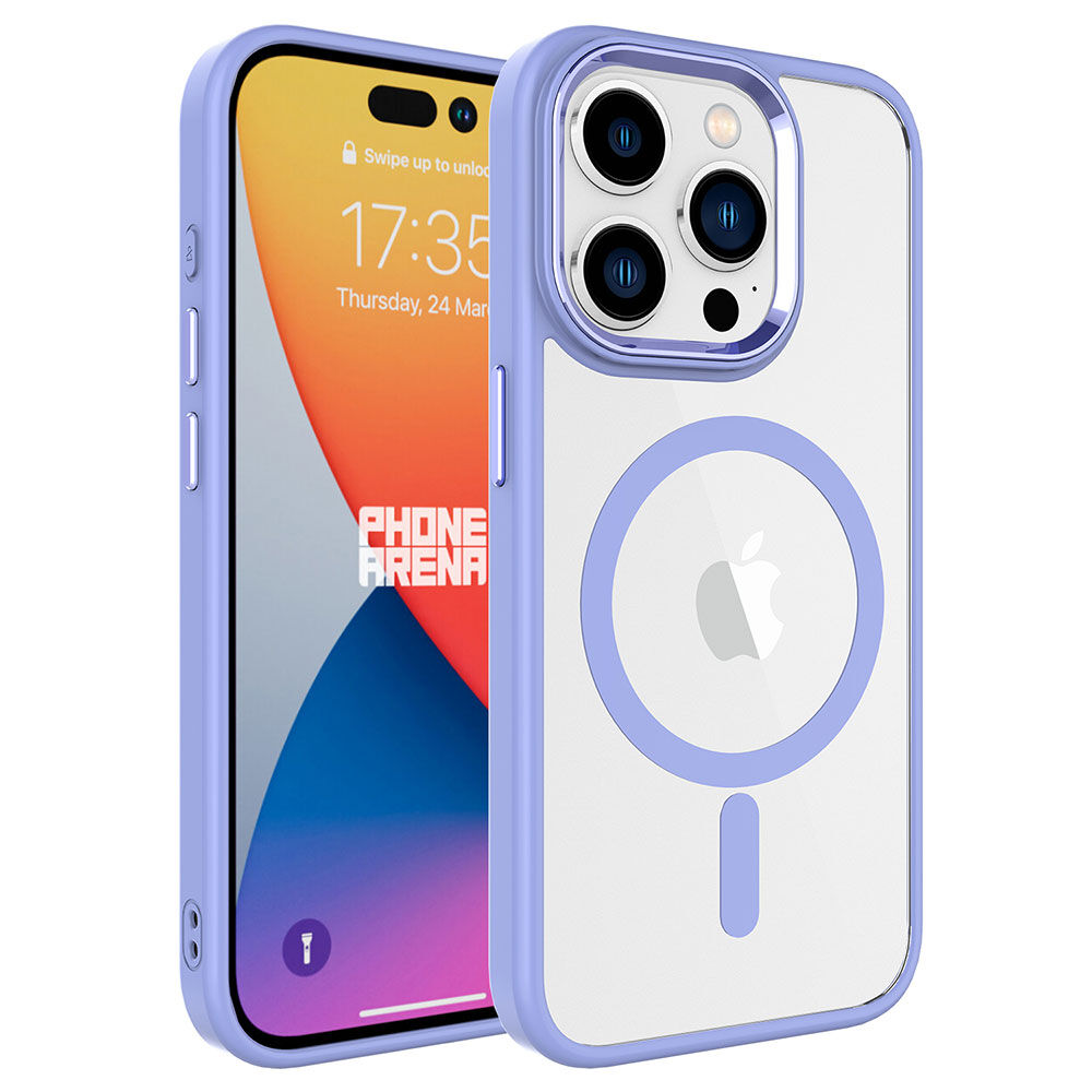 iPhone 15 Pro Kılıf Wireless Şarj Özellikli Krom Magsafe Silikon Kapak Kılıf Lila