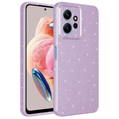 Xiaomi Redmi Note 12 4G Kılıf Kamera Korumalı Simli Lüks Koton Kapak kılıf Mor