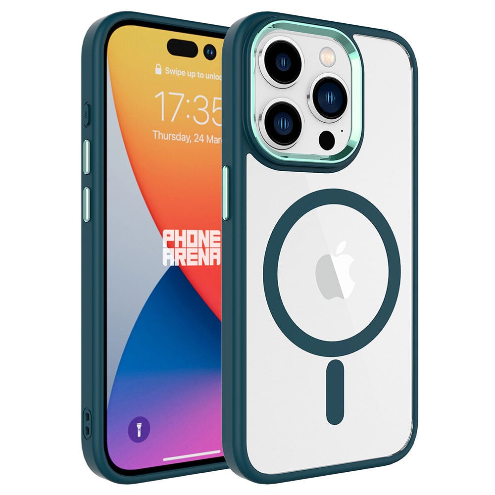 iPhone 15 Pro Kılıf Wireless Şarj Özellikli Krom Magsafe Silikon Kapak Kılıf Koyu Yeşil