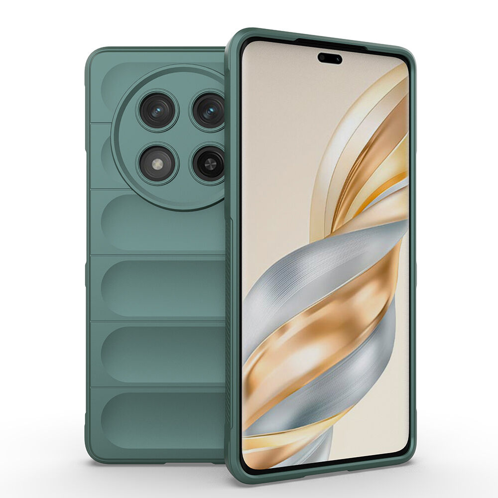 Honor Magic  7 Lite Kılıf Esnek TPU Oyuklu Arka Yüzey Tasarımlı Etnik Silikon Kapak Koyu Yeşil