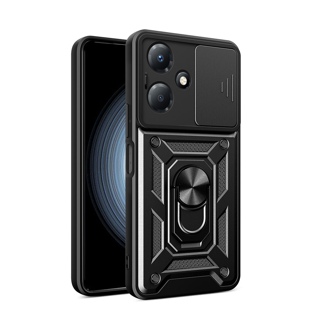 İnfinix Hot 30 Play Kılıf Magnetik Standlı Kamera Korumalı Sürgülü Vega Kapak Siyah