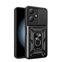 İnfinix Hot 30 Play Kılıf Magnetik Standlı Kamera Korumalı Sürgülü Vega Kapak Siyah