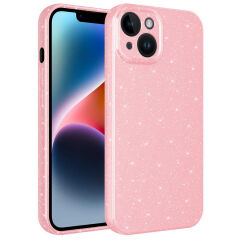 iPhone 14 Kılıf Kamera Korumalı Simli Lüks Koton Kapak Mor