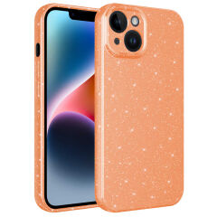 iPhone 14 Kılıf Kamera Korumalı Simli Lüks Koton Kapak Mor