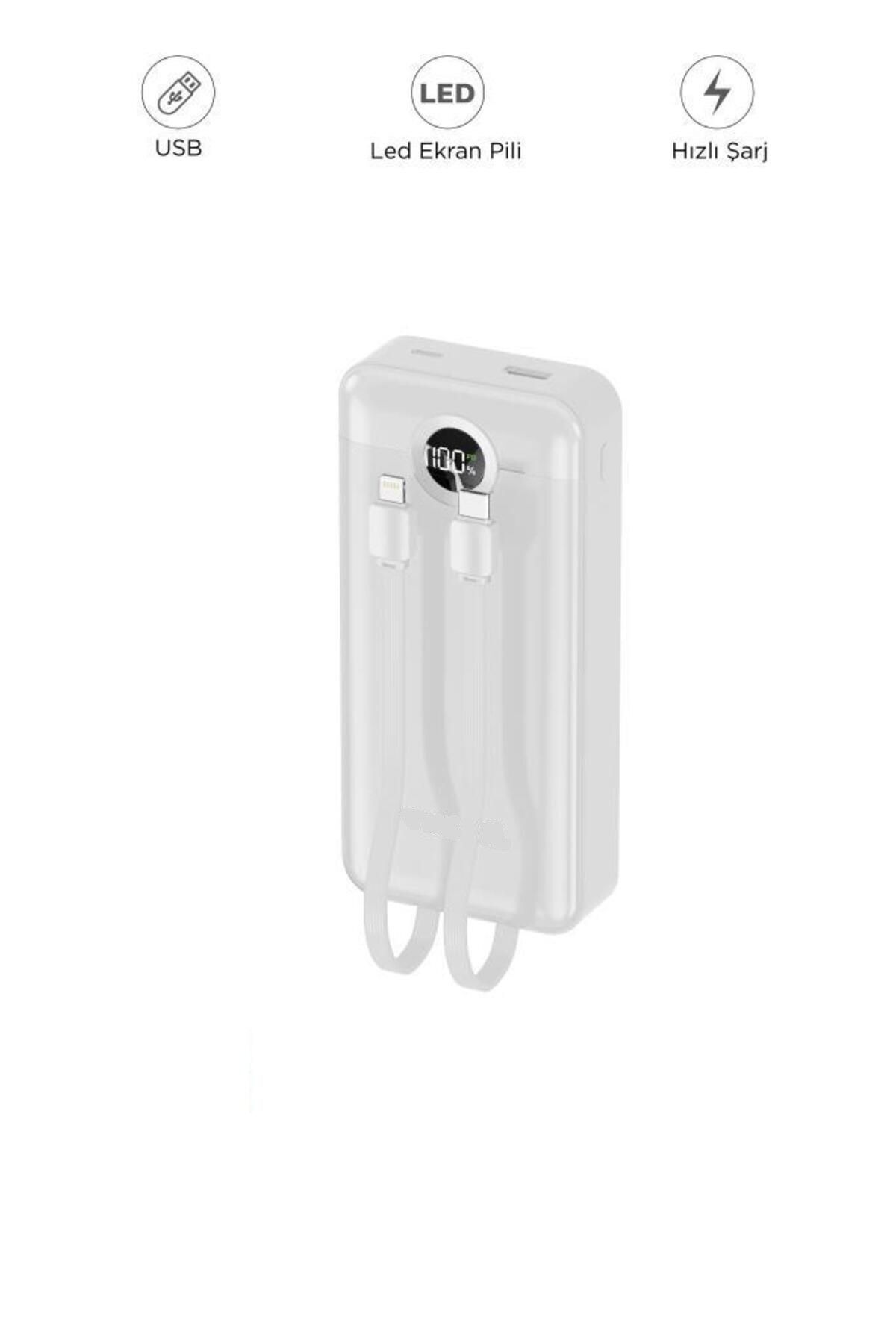 20000mAh 2 Çıkışlı Taşınabilir PD 22.5W Hızlı Şarj Dijital Göstergeli Powerbank Beyaz