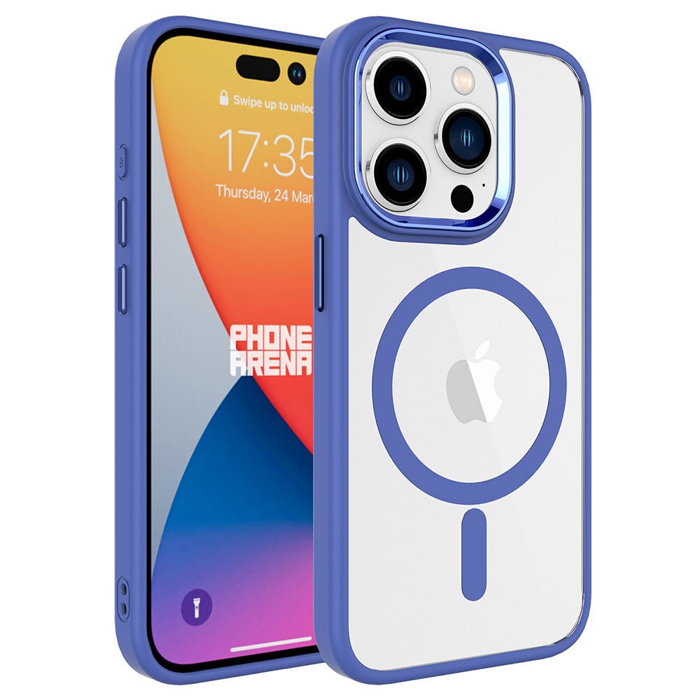 iPhone 15 Pro Kılıf Wireless Şarj Özellikli Krom Magsafe Silikon Kapak Kılıf Mavi