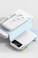 4 Çıkışlı Digital Göstergeli Fenerli 10.000 Mah Powerbank Beyaz