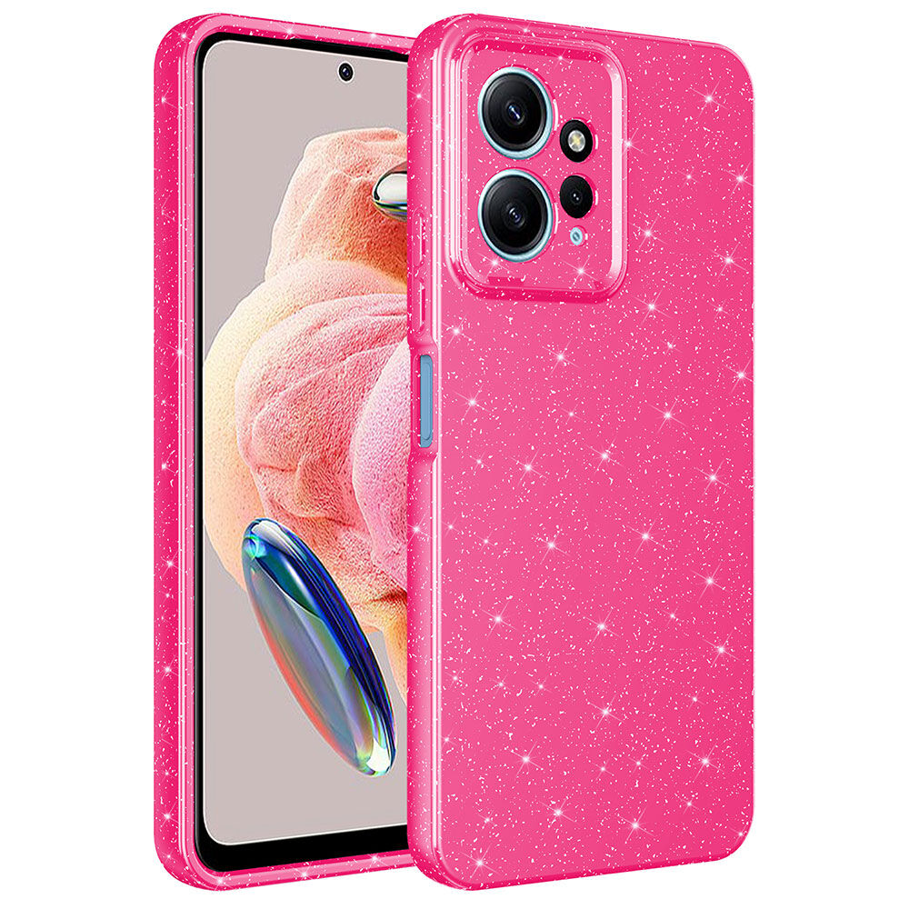 Xiaomi Redmi Note 12 4G Kılıf Kamera Korumalı Simli Lüks Koton Kapak kılıf Pembe Koyu
