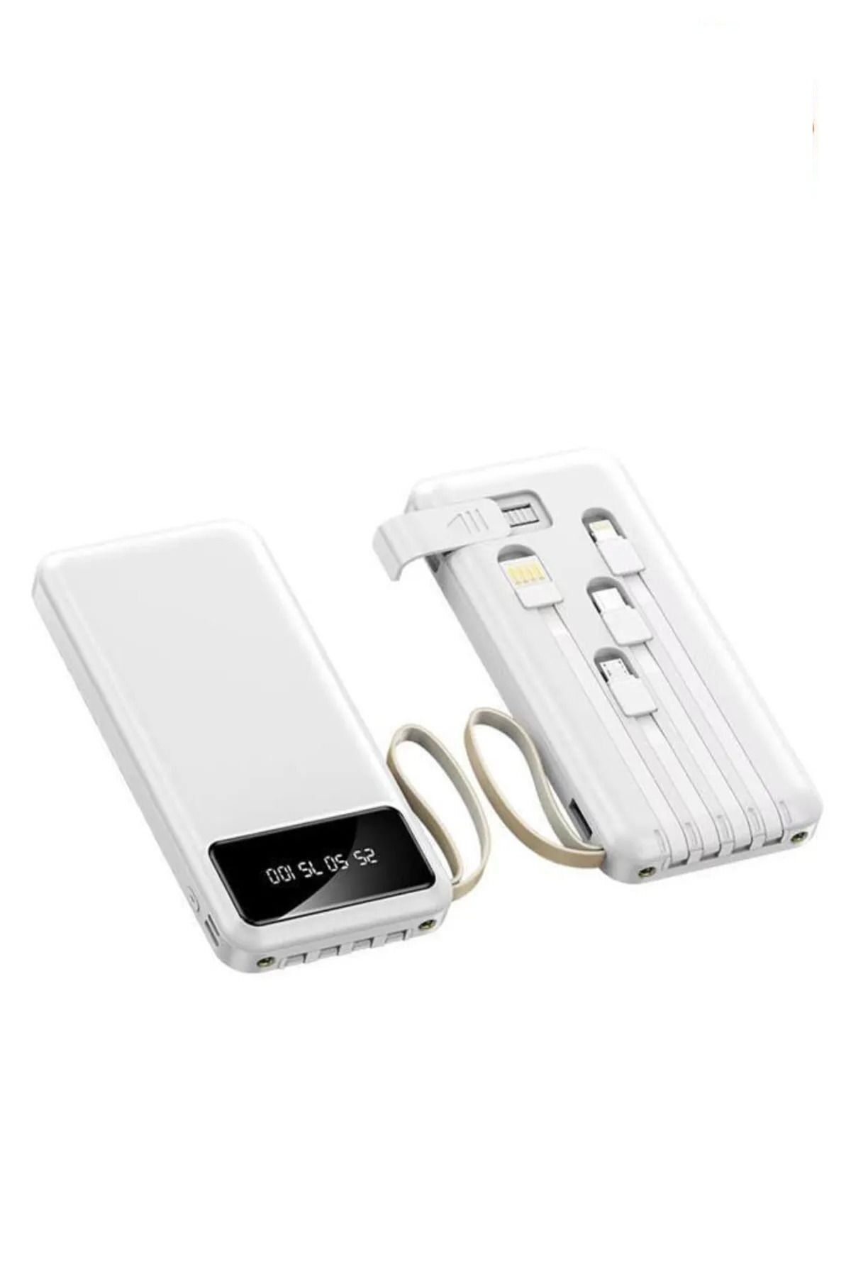 4 Çıkışlı Digital Göstergeli Fenerli 10.000 Mah Powerbank Beyaz