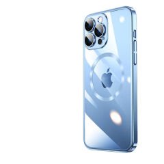 iPhone 14 Pro Max Kılıf Wireless Şarj Özellikli Sert PC Riksos Magsafe Kapak T24389 Mavi