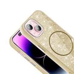 iPhone 15 Kılıf Magsafe Şarj Özellikli Parlayan Simli Okso Kapak