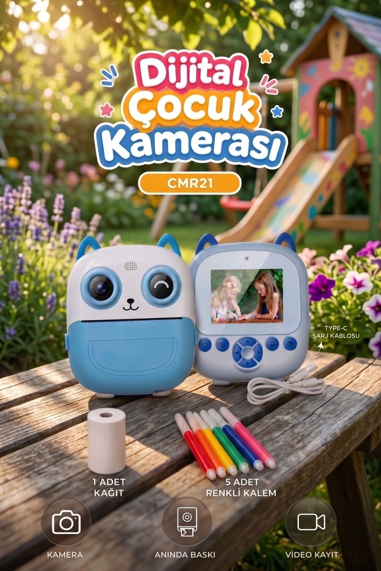 Dijital Fotoğraf Makineleri Çocuk Termal Resim Kağıt Baskılı Yazıcı Kamera Video Makinesi CMR21