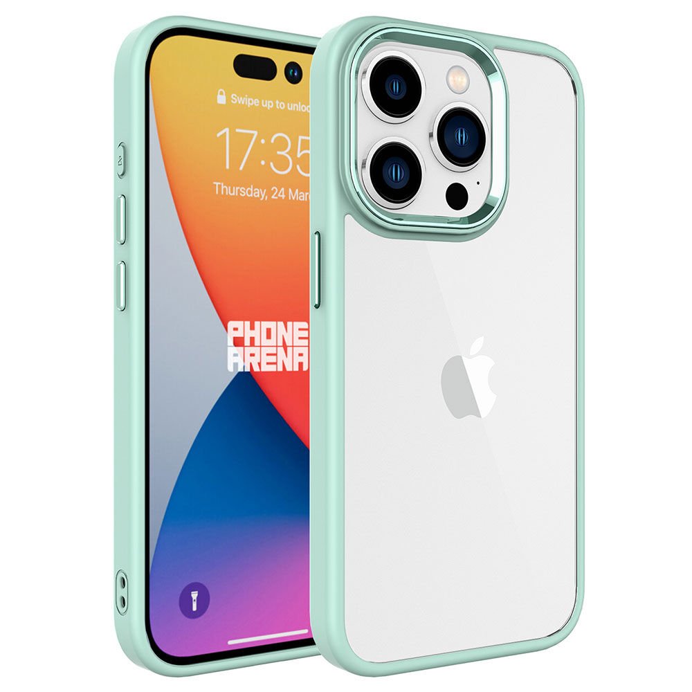 iPhone 15 Pro Kılıf Renkli Silikon Kenarlı Krom Kapak Kılıf Yeşil