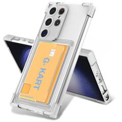 Samsung Galaxy S24 Ultra Kılıf Airbag Tasarımlı Şeffaf Kartlıklı G-Kart Kapak Renksiz