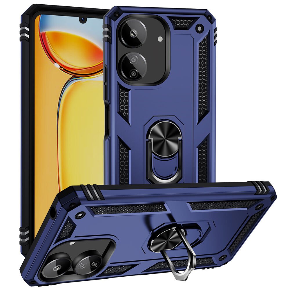 Xiaomi Redmi 13C Kılıf Vega Tank Sert Yüzüklü Standlı Zırh Koruma Kapak Mavi