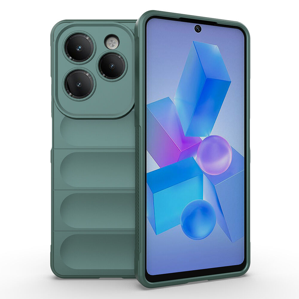 İnfinix Hot 40 Pro Kılıf Esnek TPU Oyuklu Arka Yüzey Tasarımlı Etnik Silikon Kapak Koyu Yeşil