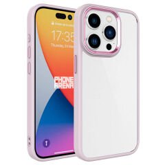iPhone 15 Pro Kılıf Renkli Silikon Kenarlı Krom Kapak Kılıf Pembe Açık
