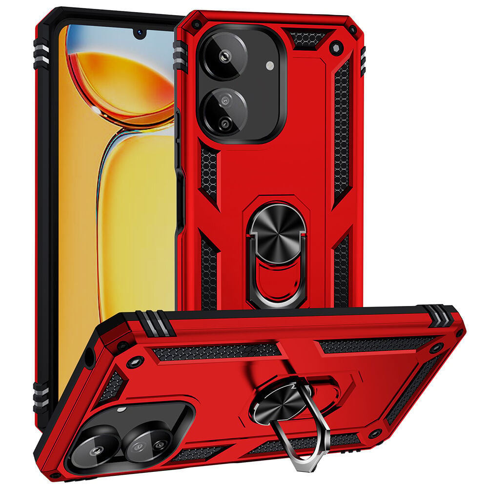 Xiaomi Redmi 13C Kılıf Vega Tank Sert Yüzüklü Standlı Zırh Koruma Kapak Kırmızı