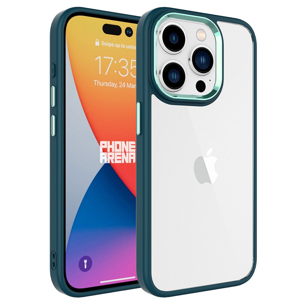 iPhone 15 Pro Kılıf Renkli Silikon Kenarlı Krom Kapak Kılıf Koyu Yeşil