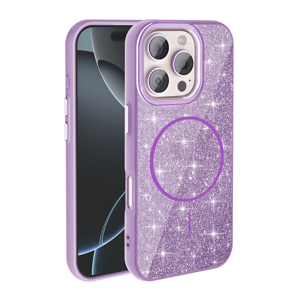 iPhone 16 Pro Kılıf Magsafe Şarj Özellikli Parlayan Simli Okso Kapak