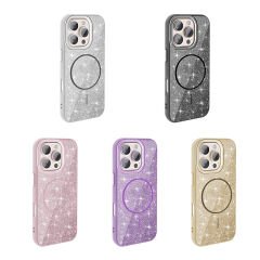 iPhone 16 Pro Kılıf Magsafe Şarj Özellikli Parlayan Simli Okso Kapak