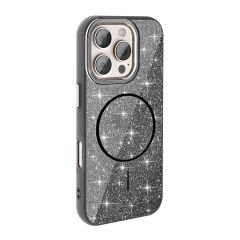 iPhone 16 Pro Kılıf Magsafe Şarj Özellikli Parlayan Simli Okso Kapak