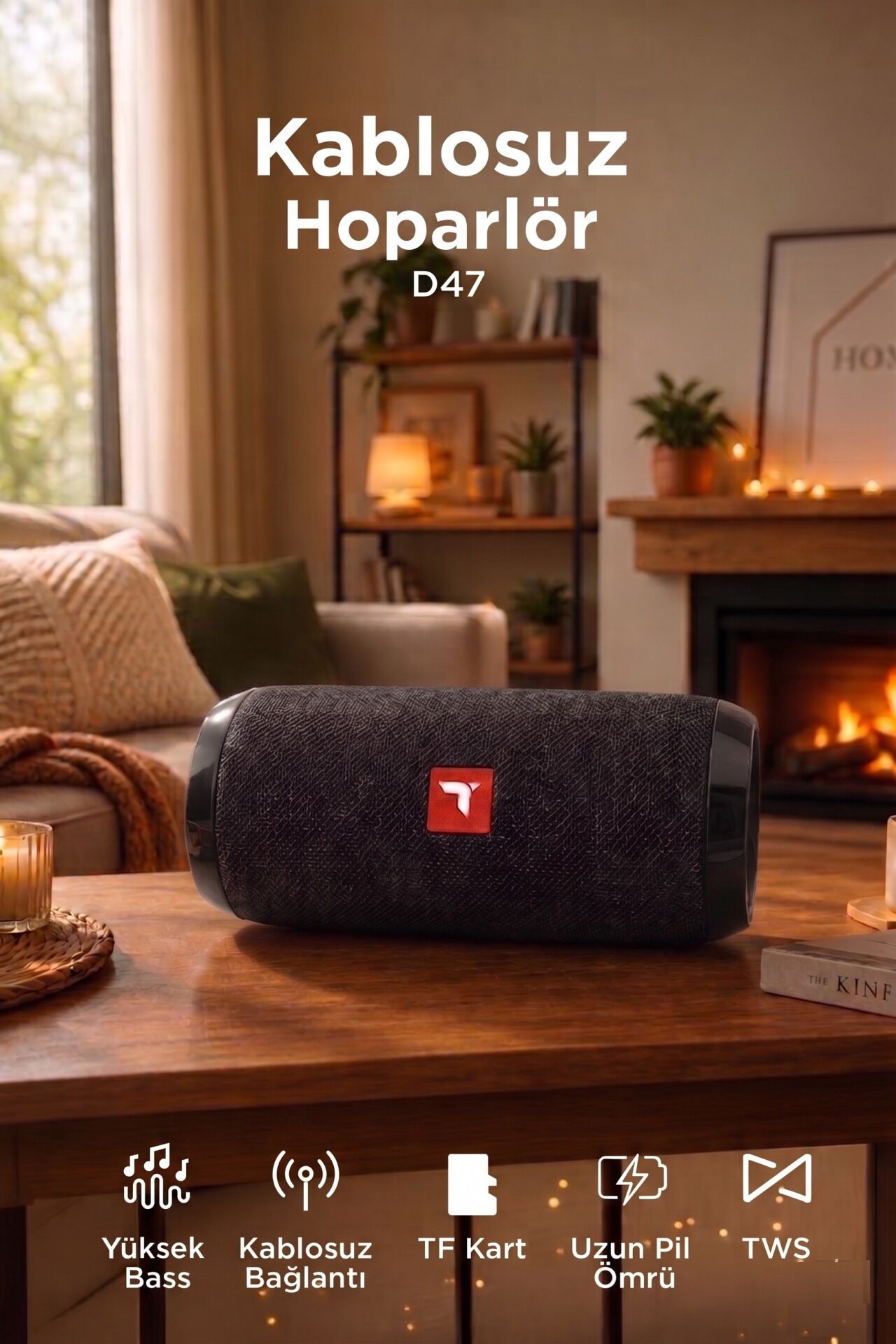Bluetooth Hoparlör Kablosuz Taşınabilir Ses Bombası TWS USB TF D47 Siyah