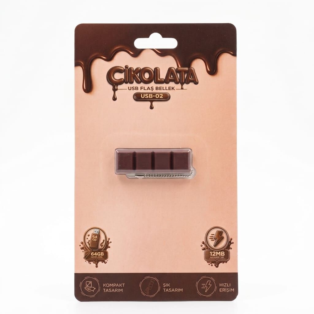Sevimli Çikolata Tasarım 64 GB USB 2.0 Flash Bellek - Askı Zincirli