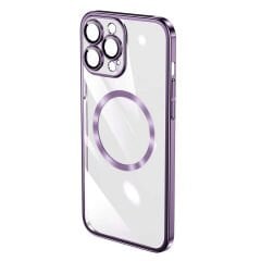 iPhone 14 Pro Max Kılıf Wireless Şarj Özellikli Sert PC Riksos Magsafe Kapak T24389 Derin Mor