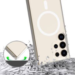 Samsung Galaxy S24 Ultra Kılıf Magsafe Şarj Özellikli Şeffaf Sert PC Embos Kapak