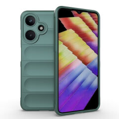 İnfinix Hot 30i Kılıf Esnek TPU Oyuklu Arka Yüzey Tasarımlı Etnik Silikon Kapak Koyu Yeşil