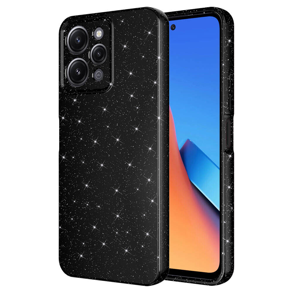 Xiaomi Redmi 12 Kılıf Kamera Korumalı Simli Lüks Koton Kapak Siyah