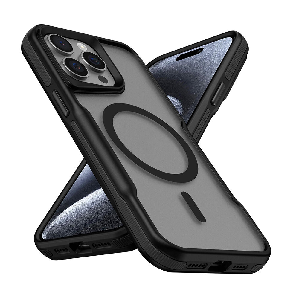 iPhone 14 Pro Max Kılıf Magsafe Şarj Özellikli Renkli Kenar Airbag Şeritli Lamer Kapak Siyah