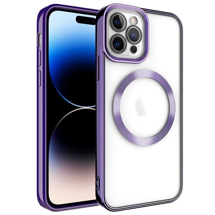 iPhone 14 Pro Max Kılıf Magsafe Wireless Şarj Özellikli Setro Silikon Derin Mor