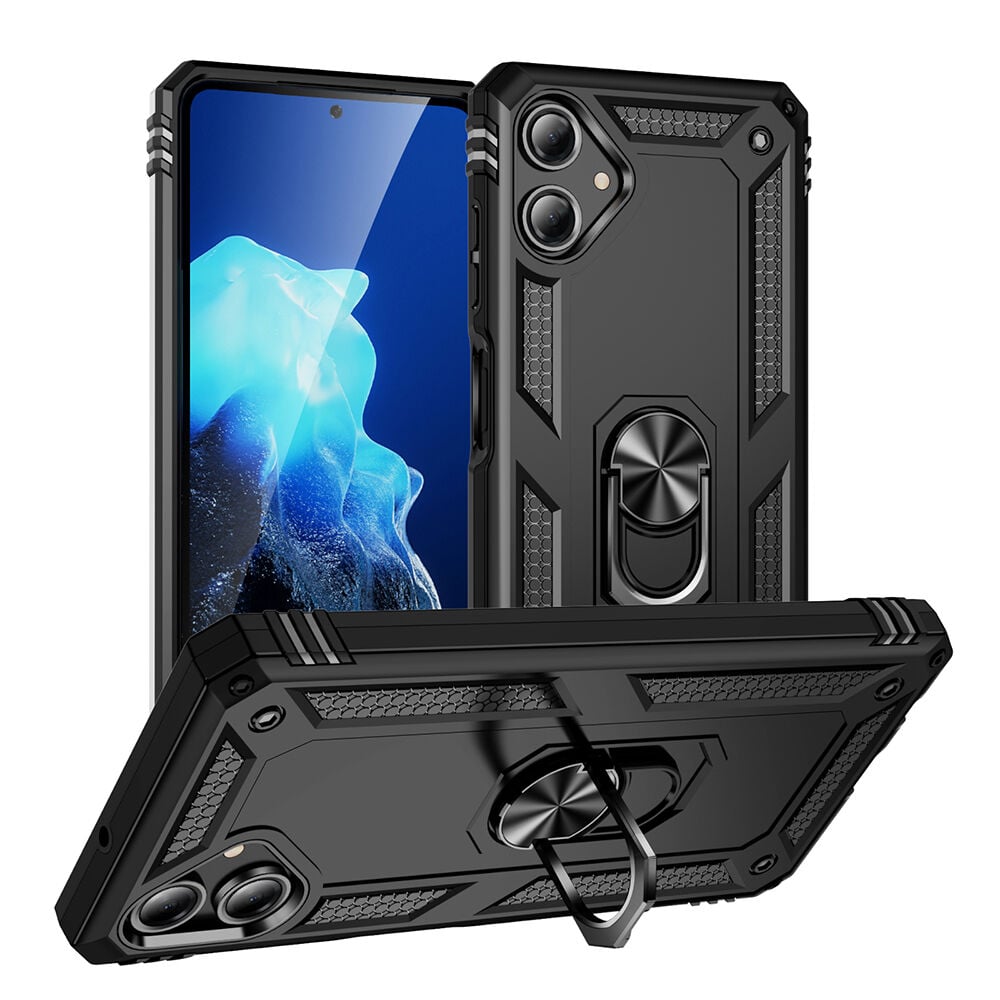 Samsung Galaxy A06 Kılıf Vega Tank Sert Yüzüklü Standlı Zırh Koruma Kapak Siyah