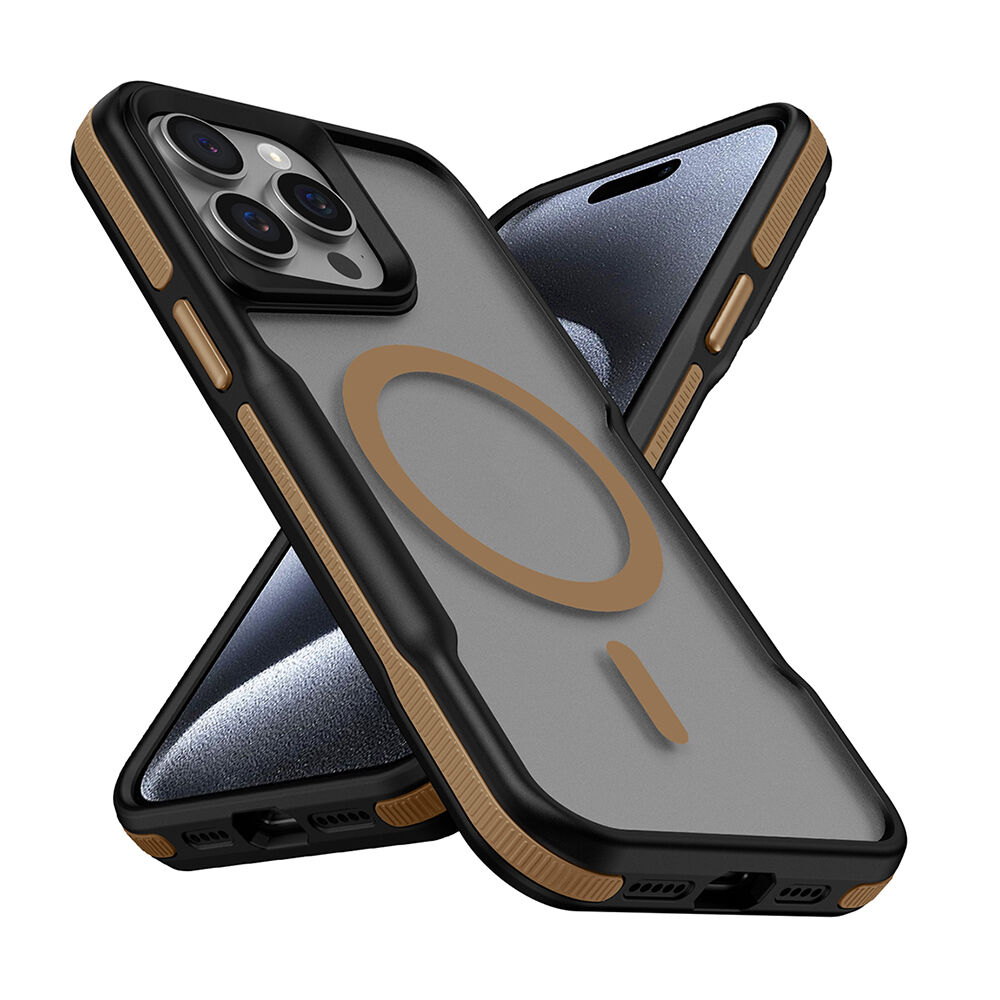 iPhone 14 Pro Max Kılıf Magsafe Şarj Özellikli Renkli Kenar Airbag Şeritli Lamer Kapak Titanyum-Gold