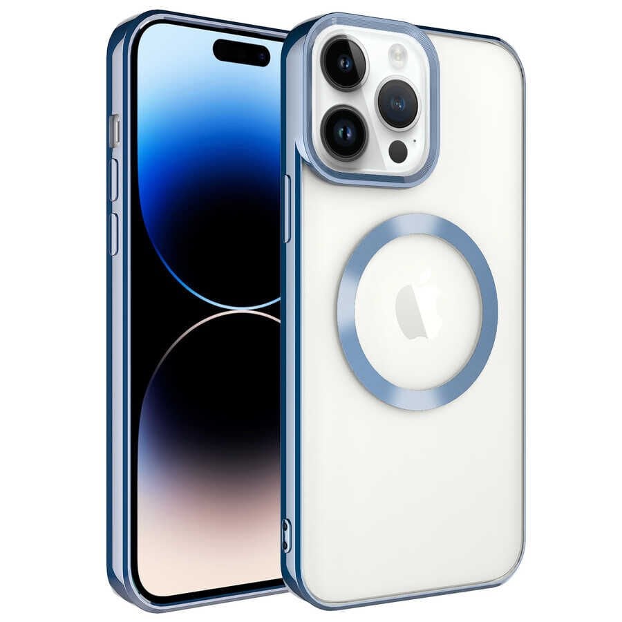 iPhone 14 Pro Max Kılıf Magsafe Wireless Şarj Özellikli Setro Silikon Mavi