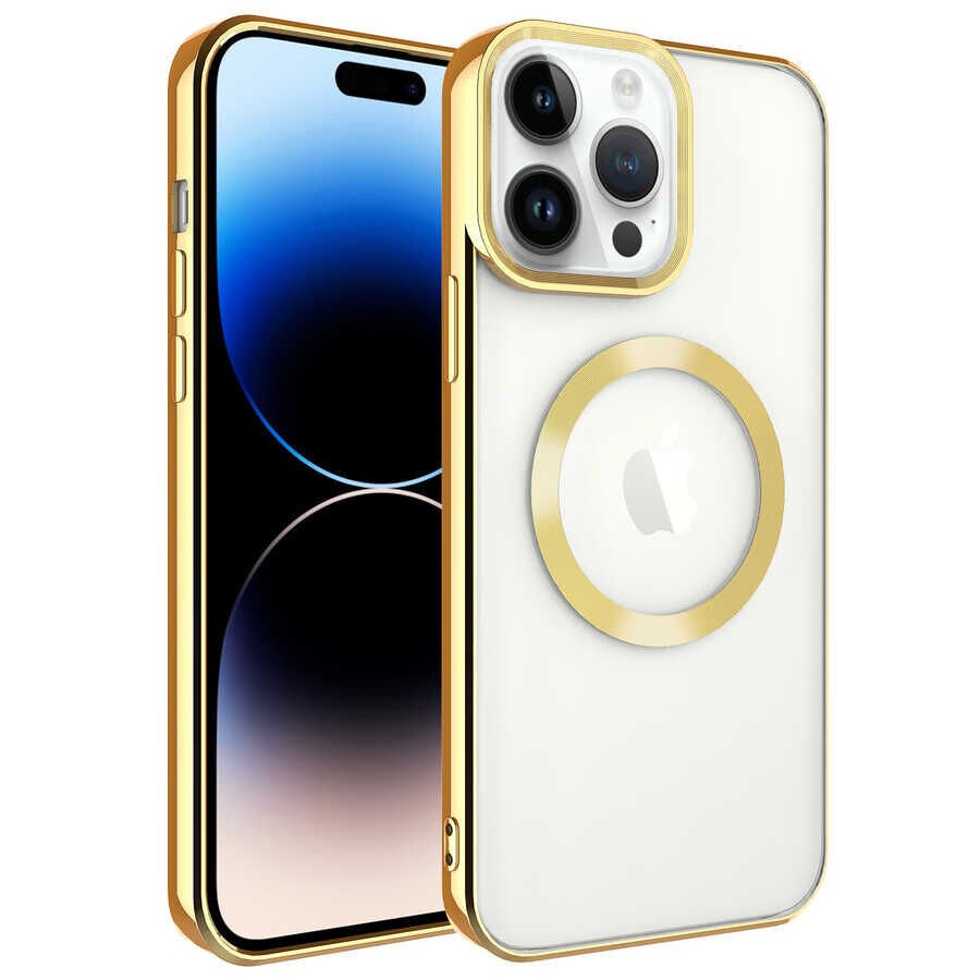 iPhone 14 Pro Max Kılıf Magsafe Wireless Şarj Özellikli Setro Silikon Gold