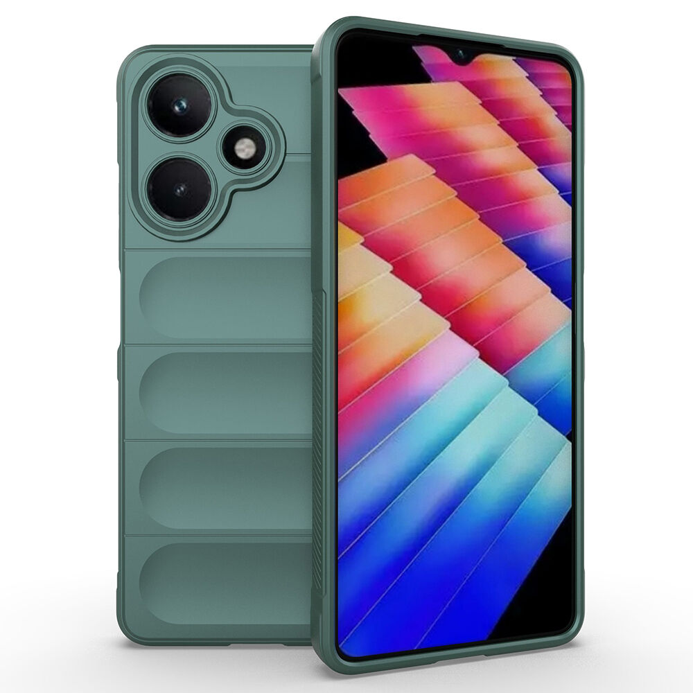 İnfinix Hot 30 Kılıf Esnek TPU Oyuklu Arka Yüzey Tasarımlı Etnik Silikon Kapak Koyu Yeşil