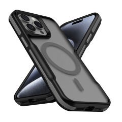 iPhone 14 Pro Kılıf Magsafe Şarj Özellikli Renkli Kenar Airbag Şeritli Lamer Kapak Gri