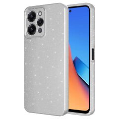 Xiaomi Redmi 12 Kılıf Kamera Korumalı Simli Lüks Koton Kapak Gümüş