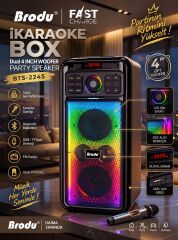 BTS-2245 Çift 4'' 80W Woofer Kablosuz Karaoke Parti Hoparlörü | RGB Işıklı, Kablosuz Mikrofonlu