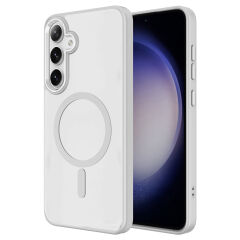 Samsung Galaxy S25 Kılıf Magsafe Şarj Özellikli Krom Magsafe Silikon Kapak Gri