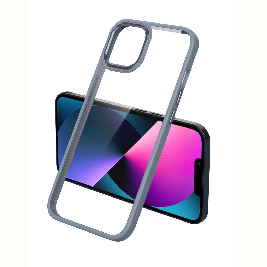 iPhone 11 Kılıf Renkli Silikon Kenarlı Krom Kapak Lavendery Gray