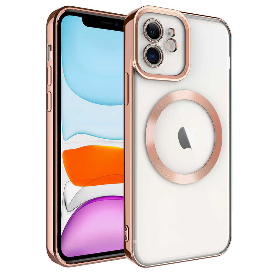 iPhone 11 Kılıf Magsafe Wireless Şarj Özellikli Setro Silikon Rose Gold