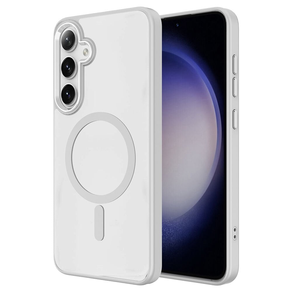 Samsung Galaxy S25 Kılıf Magsafe Şarj Özellikli Krom Magsafe Silikon Kapak Gri